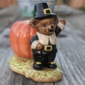 Otagiri Thanksgiving Bear and Pumpkin Candle Holder